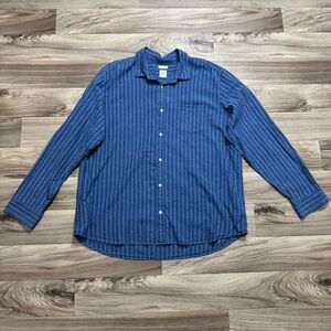 Gap Men's Blue and White Striped Linen Cotton Blend Oxford Button-Down Shirt XXL